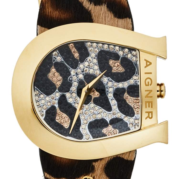 مملوكة مسبقًا Aigner Brown Stainless Steel Leather Genua Due A31000 Women's Wristwatch 36MM