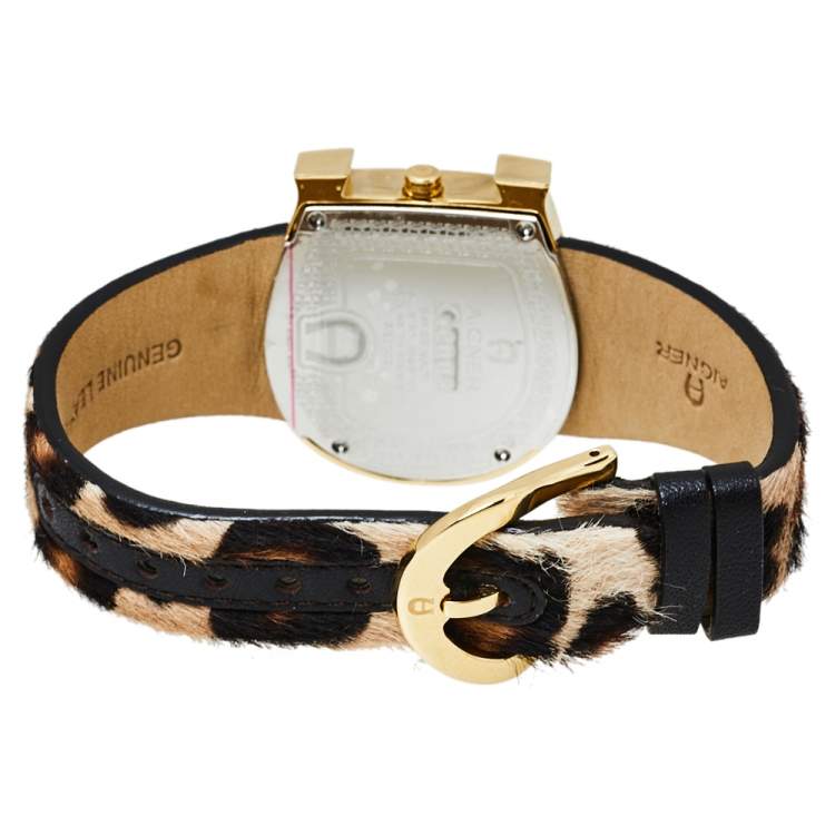 مملوكة مسبقًا Aigner Brown Stainless Steel Leather Genua Due A31000 Women's Wristwatch 36MM