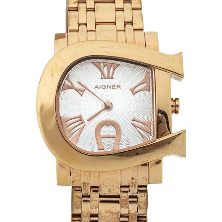 Pre Owned Aigner Silver Yellow Gold Plated Stainless Steel Genua Due A31600 Women's Wristwatch 31 mm