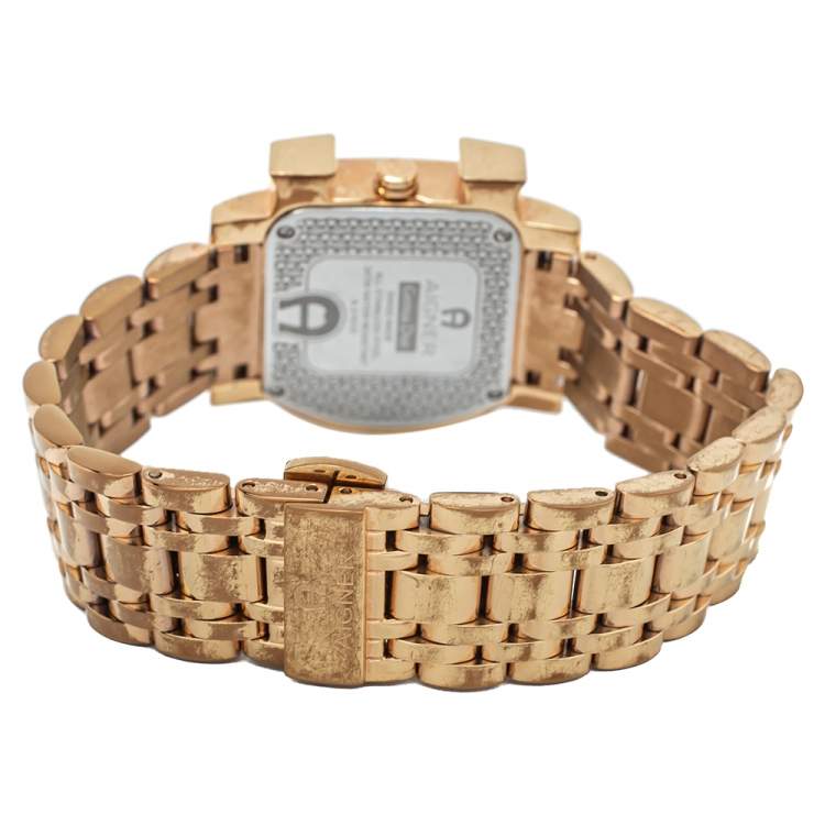 Pre Owned Aigner Silver Yellow Gold Plated Stainless Steel Genua Due A31600 Women's Wristwatch 31 mm
