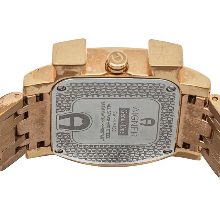 Pre Owned Aigner Silver Yellow Gold Plated Stainless Steel Genua Due A31600 Women's Wristwatch 31 mm