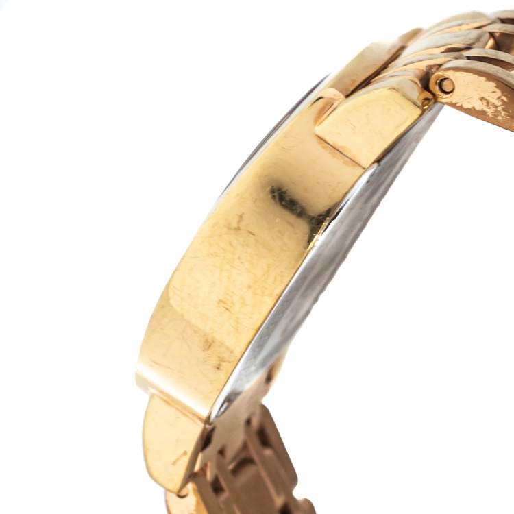 Pre Owned Aigner Silver Yellow Gold Plated Stainless Steel Genua Due A31600 Women's Wristwatch 31 mm