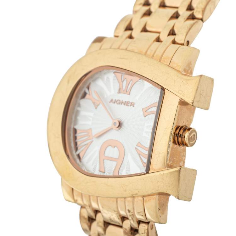 Pre Owned Aigner Silver Yellow Gold Plated Stainless Steel Genua Due A31600 Women's Wristwatch 31 mm