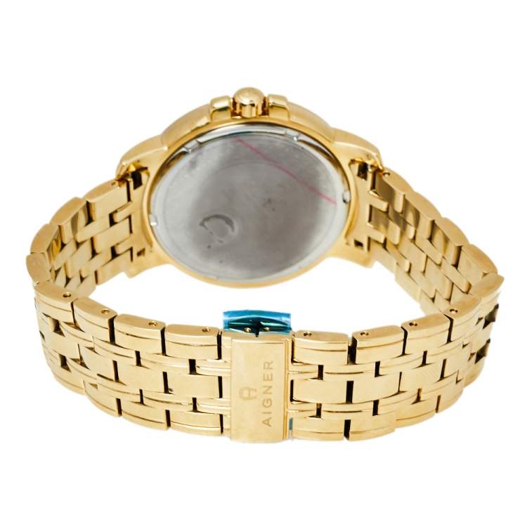Pre Owned Aigner Silver Gold Plated Stainless Steel Triento A09300 Women's Wristwatch 38 mm