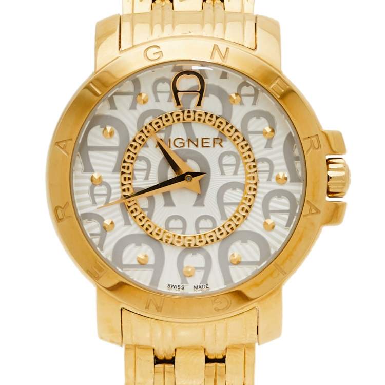 Pre Owned Aigner Silver Gold Plated Stainless Steel Triento A09300 Women's Wristwatch 38 mm