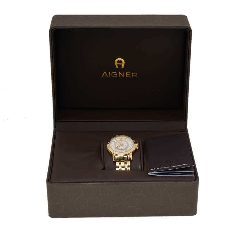 Pre Owned Aigner Silver Gold Plated Stainless Steel Triento A09300 Women's Wristwatch 38 mm