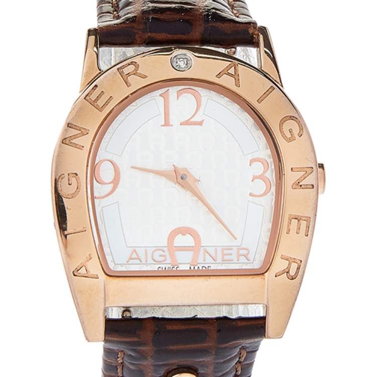 Pre Owned Aigner Silver Gold Plated Stainless Steel & Leather Asti Due A32200 Women's Wristwatch 30mm