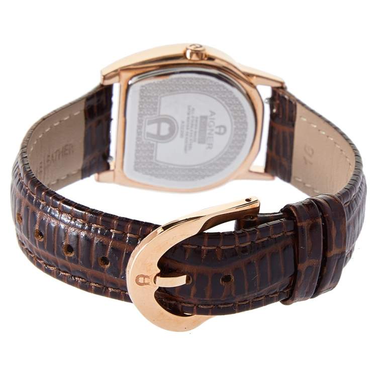 Pre Owned Aigner Silver Gold Plated Stainless Steel & Leather Asti Due A32200 Women's Wristwatch 30mm