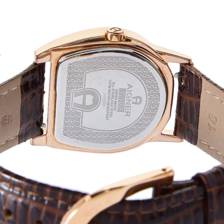 Pre Owned Aigner Silver Gold Plated Stainless Steel & Leather Asti Due A32200 Women's Wristwatch 30mm