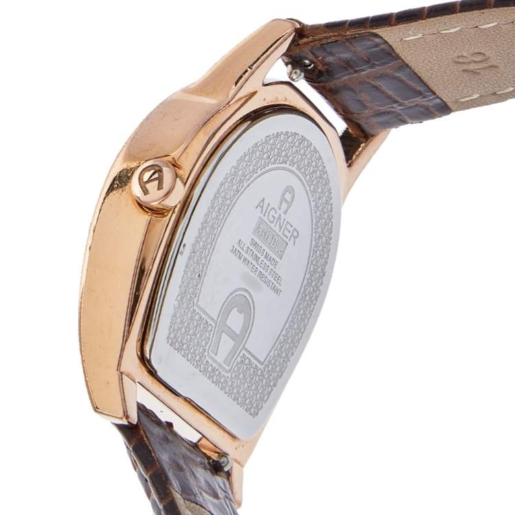 Pre Owned Aigner Silver Gold Plated Stainless Steel & Leather Asti Due A32200 Women's Wristwatch 30mm