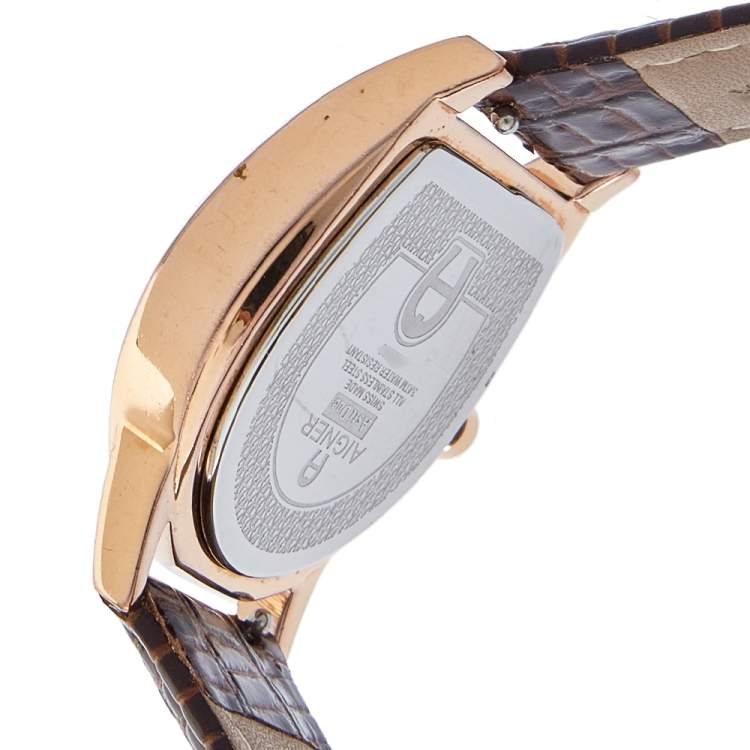 Pre Owned Aigner Silver Gold Plated Stainless Steel & Leather Asti Due A32200 Women's Wristwatch 30mm