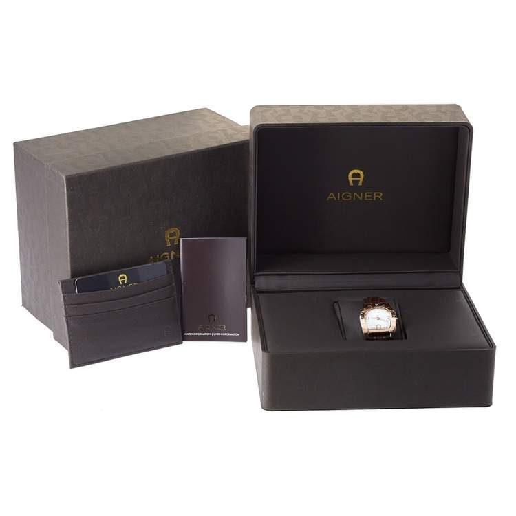 Pre Owned Aigner Silver Gold Plated Stainless Steel & Leather Asti Due A32200 Women's Wristwatch 30mm