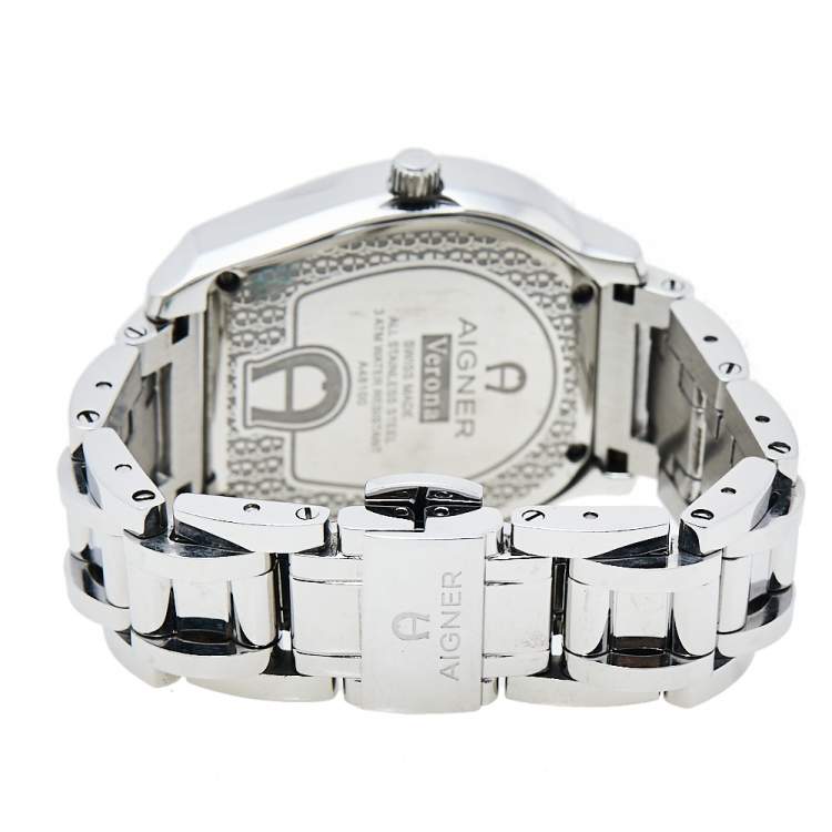 Pre Owned Aigner Mother Of Pearl Stainless Steel Verona A48100 Women's Wristwatch 33 mm