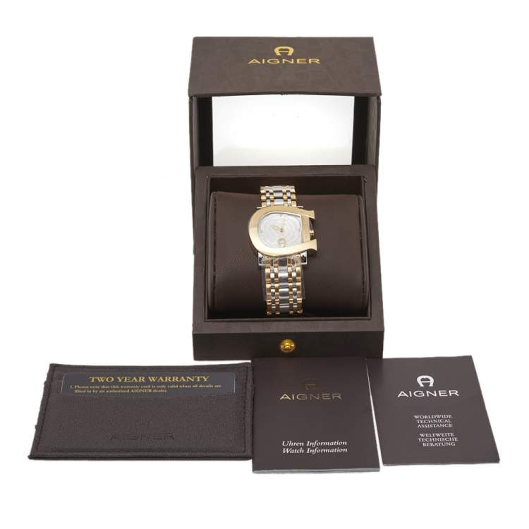 Pre Owned Aigner White Two-Tone Stainless Steel Genua Due Flower A31600 Women's Wristwatch 31 mm