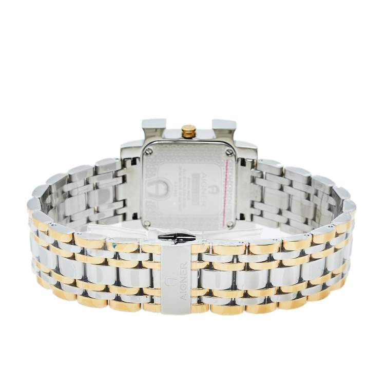 Pre Owned Aigner White Two-Tone Stainless Steel Genua Due Flower A31600 Women's Wristwatch 31 mm