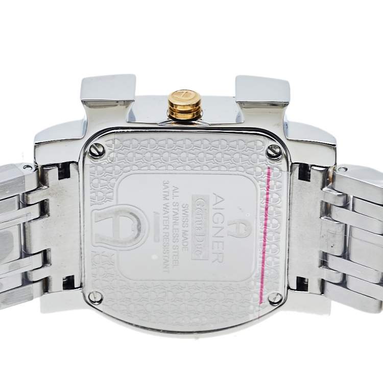 Pre Owned Aigner White Two-Tone Stainless Steel Genua Due Flower A31600 Women's Wristwatch 31 mm