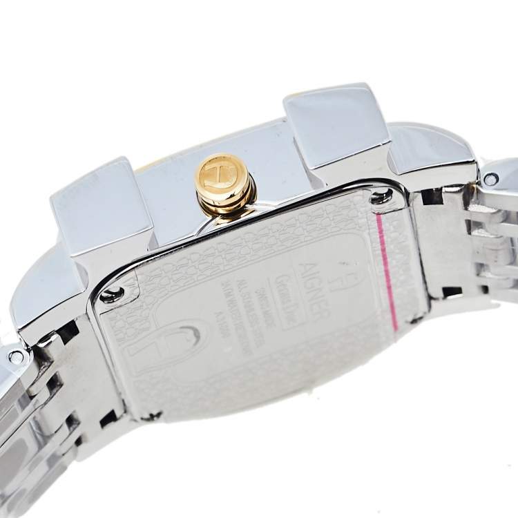 Pre Owned Aigner White Two-Tone Stainless Steel Genua Due Flower A31600 Women's Wristwatch 31 mm