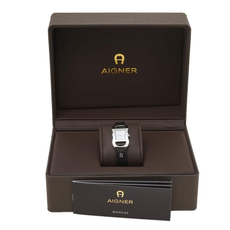 Pre Owned Aigner Mother Of Pearl Stainless Steel Leather Cesena A53200 Women's Wristwatch 20 mm