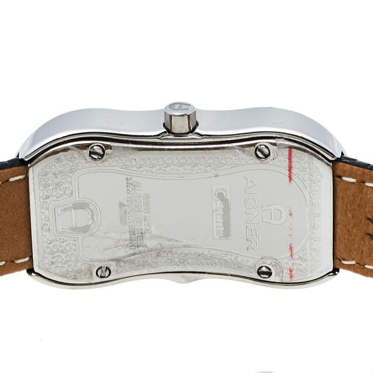 Pre Owned Aigner Mother Of Pearl Stainless Steel Leather Cesena A53200 Women's Wristwatch 20 mm