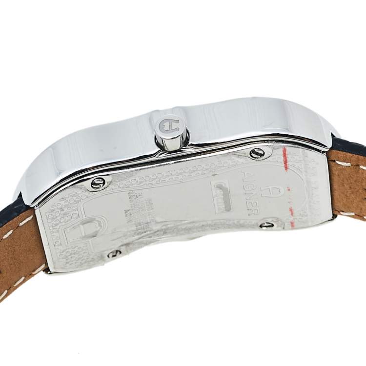 Pre Owned Aigner Mother Of Pearl Stainless Steel Leather Cesena A53200 Women's Wristwatch 20 mm