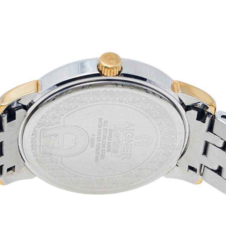 Pre Owned Aigner Silver Two-Tone Stainless Steel Cortina A26300 Women's Wristwatch 36 mm