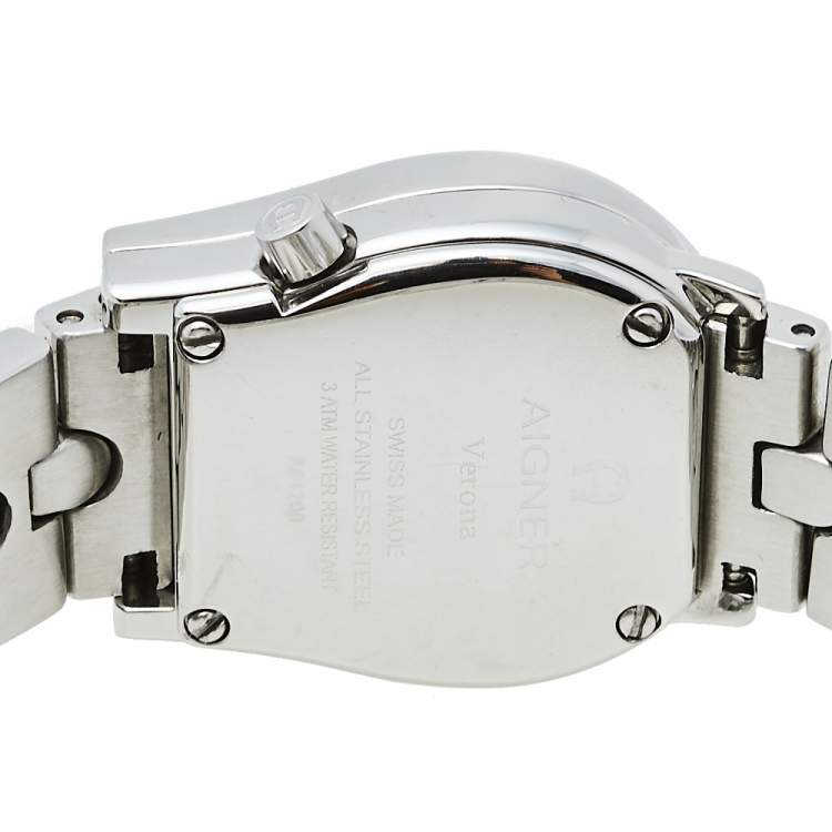 Pre Owned Aigner Black Stainless Steel Diamonds Verona A01200 Women's Wristwatch 24 mm