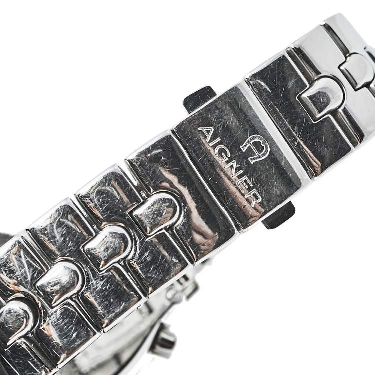 Pre Owned Aigner Black Stainless Steel Diamonds Verona A01200 Women's Wristwatch 24 mm