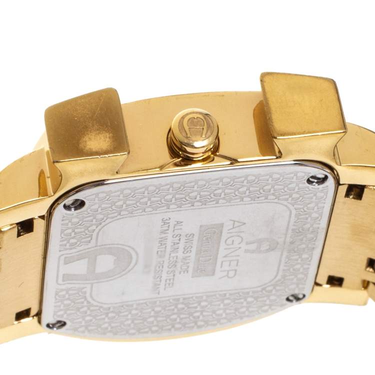 Pre Owned Aigner Mother Of Pearl Gold Tone Stainless Steel Genua Due A31600 Women's Wristwatch 31 mm