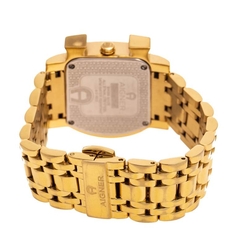 Pre Owned Aigner Mother Of Pearl Gold Tone Stainless Steel Genua Due A31600 Women's Wristwatch 31 mm