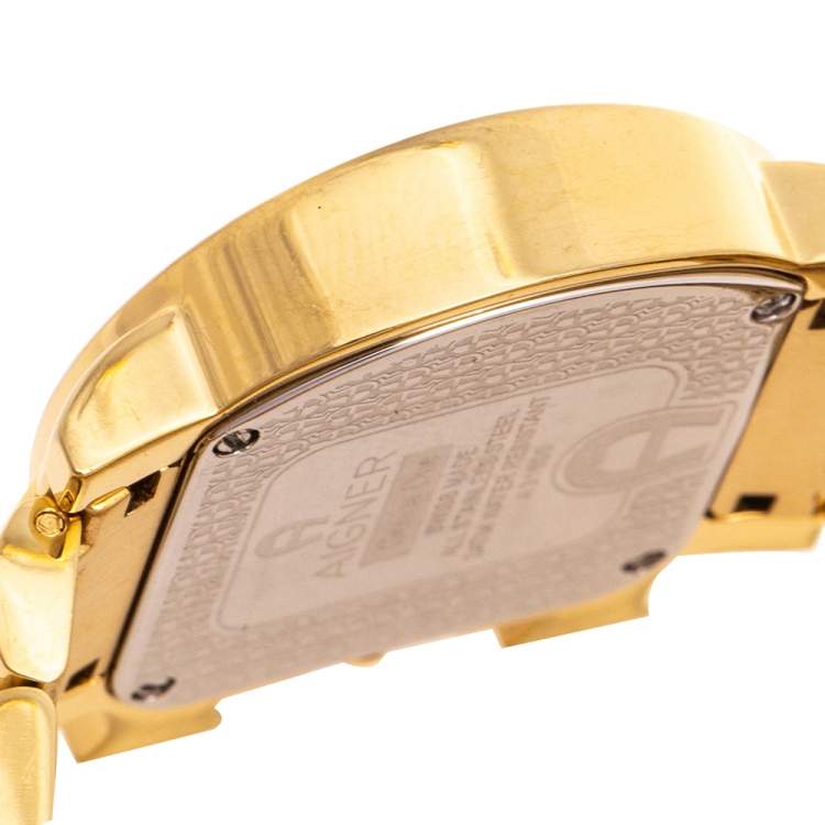Pre Owned Aigner Mother Of Pearl Gold Tone Stainless Steel Genua Due A31600 Women's Wristwatch 31 mm