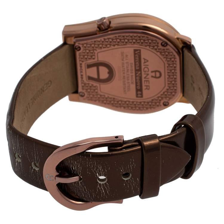 Pre Owned Aigner Bronze Tone Stainless Steel Diamonds Verona Nuovo 44 A22000 Women's Wristwatch 37 mm