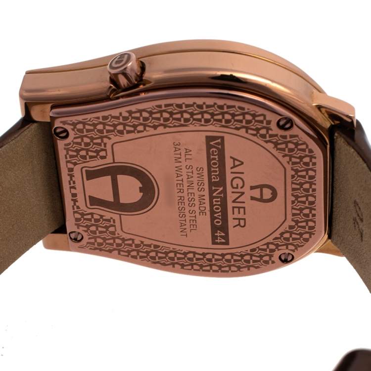 Pre Owned Aigner Bronze Tone Stainless Steel Diamonds Verona Nuovo 44 A22000 Women's Wristwatch 37 mm