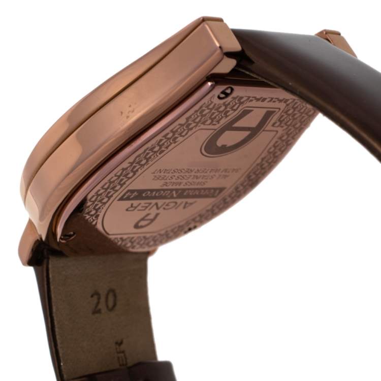Pre Owned Aigner Bronze Tone Stainless Steel Diamonds Verona Nuovo 44 A22000 Women's Wristwatch 37 mm