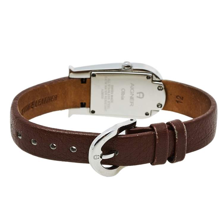 Pre Owned Aigner Brown Stainless Steel Leather Olbia A29000 Women's Wristwatch 20 mm