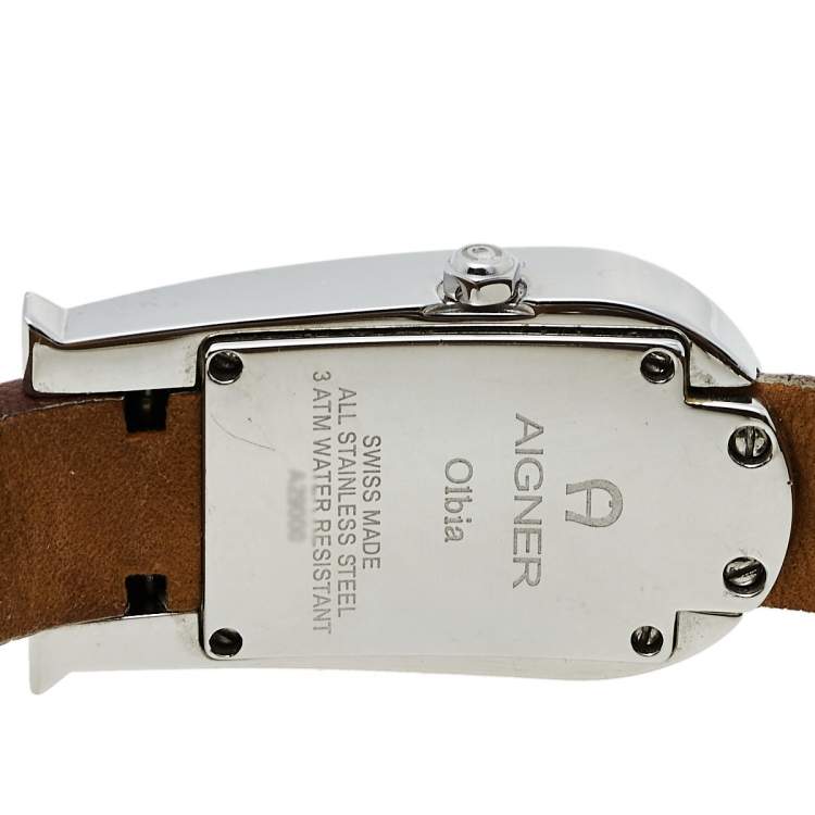 Pre Owned Aigner Brown Stainless Steel Leather Olbia A29000 Women's Wristwatch 20 mm