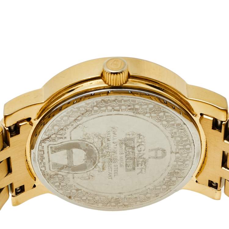 Pre Owned Aigner Gold Tone Stainless Steel Diamonds Cortina A26300 Women's Wristwatch 35 mm