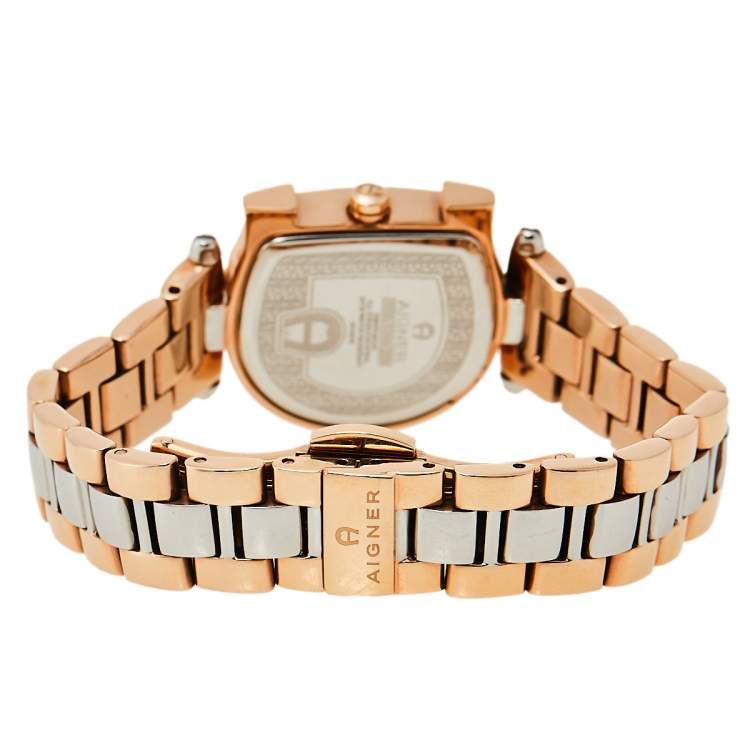 Pre Owned Aigner Mother Of Pearl Two-Tone Stainless Steel Arco A34200 Women's Wristwatch 26 mm