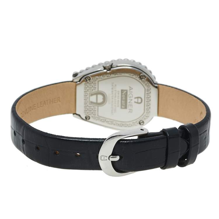 Pre Owned Aigner Mother Of Pearl Stainless Steel Leather Novara A147200 Women's Wristwatch 27.50 mm