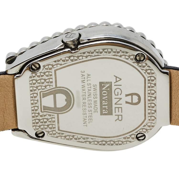 Pre Owned Aigner Mother Of Pearl Stainless Steel Leather Novara A147200 Women's Wristwatch 27.50 mm