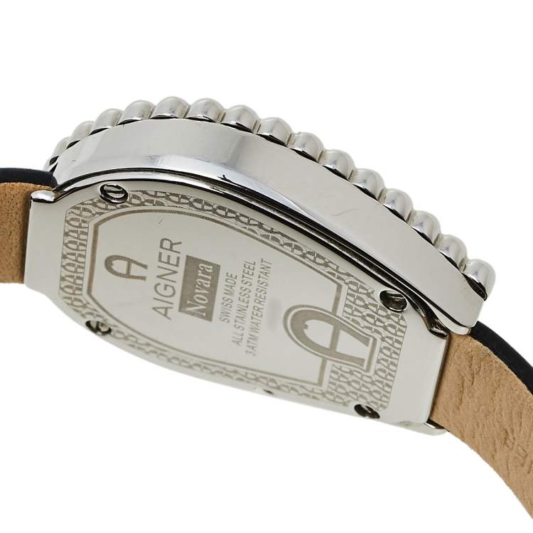 Pre Owned Aigner Mother Of Pearl Stainless Steel Leather Novara A147200 Women's Wristwatch 27.50 mm