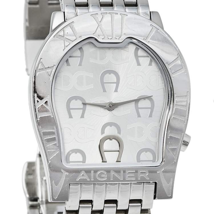 Pre Owned Aigner Silver Stainless Steel Ravenna Nuovo A25100 Women's Wristwatch 33 mm