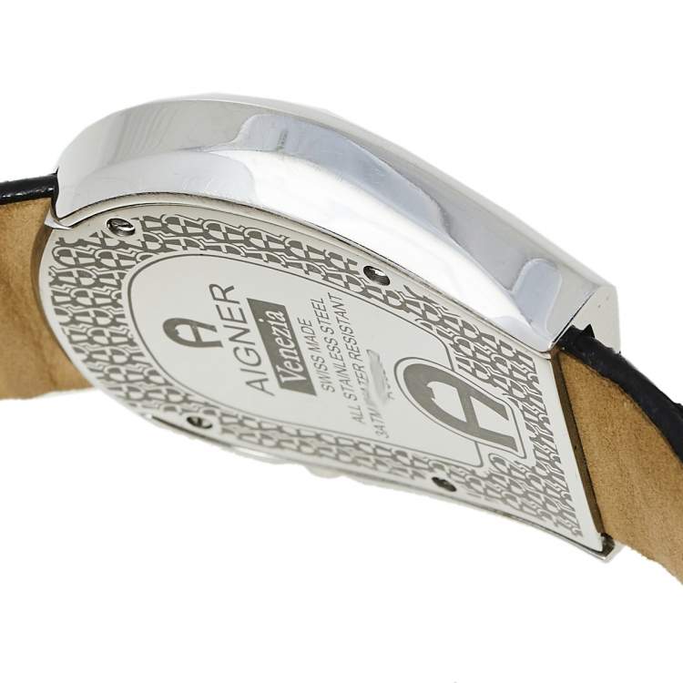 Pre Owned Aigner Black Stainless Steel Leather Venezia A39200 Women's Wristwatch 36 mm