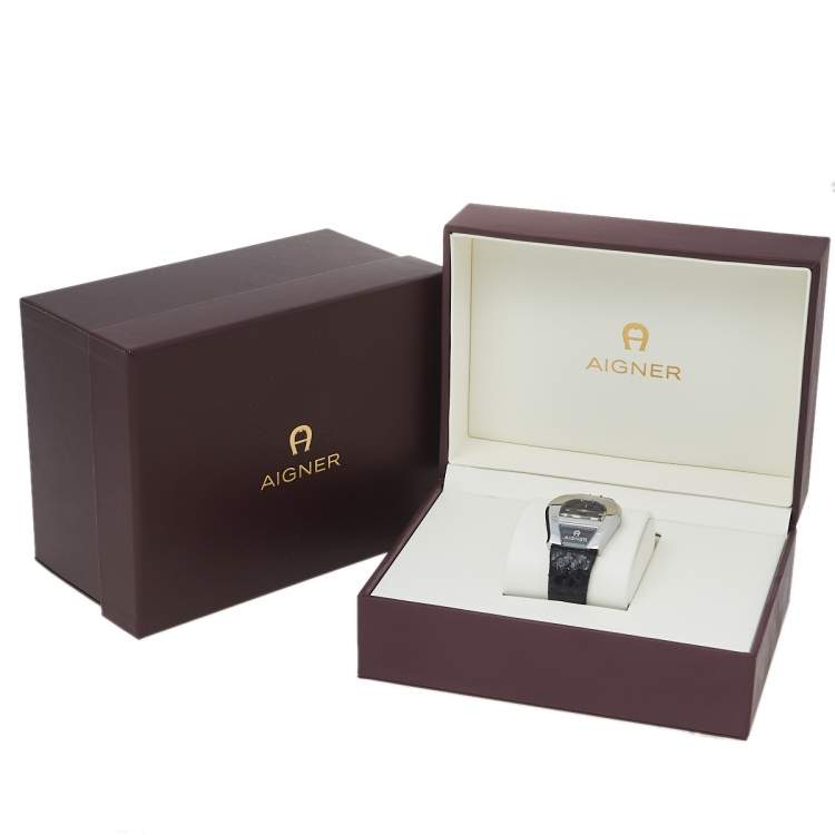 Pre Owned Aigner Black Stainless Steel Leather Venezia A39200 Women's Wristwatch 36 mm