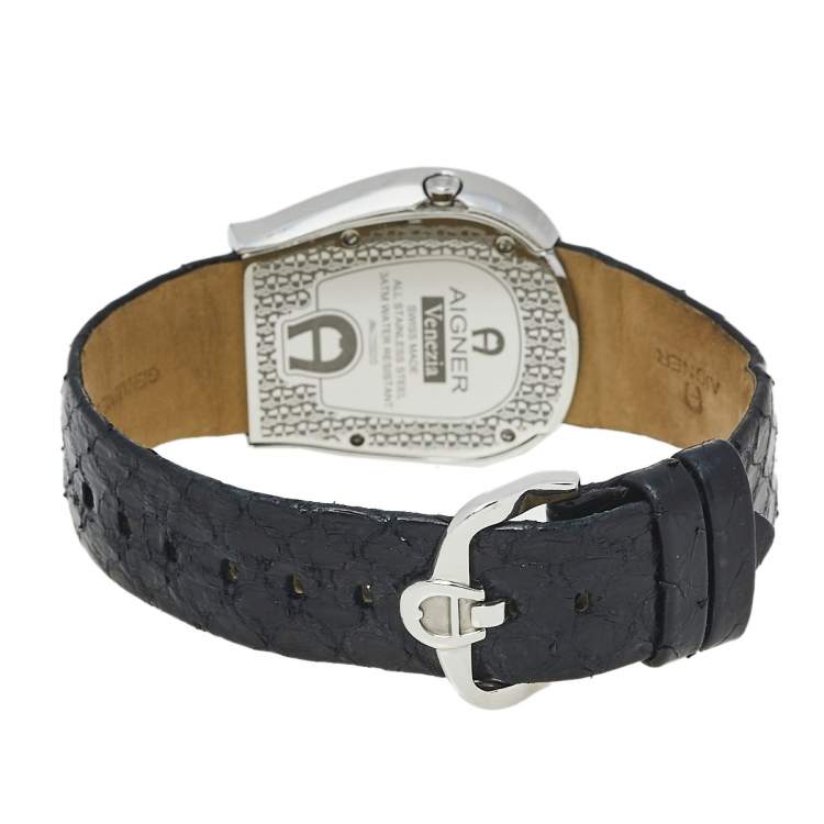 Pre Owned Aigner Black Stainless Steel Leather Venezia A39200 Women's Wristwatch 36 mm