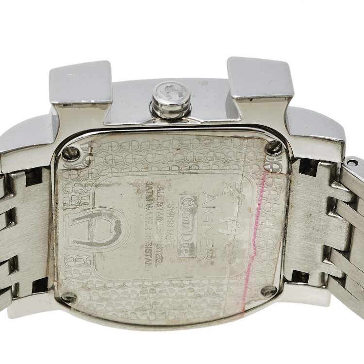 Pre Owned Aigner Silver Swirl Stainless Steel Genua Due A31600 Women's Wristwatch 31 mm