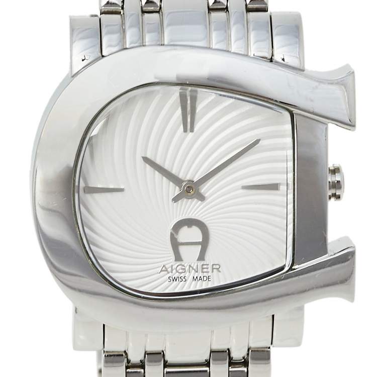 Pre Owned Aigner Silver Swirl Stainless Steel Genua Due A31600 Women's Wristwatch 31 mm