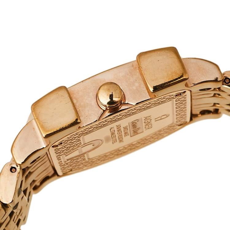 Pre Owned Aigner Mother of Pearl Gold Tone Stainless Steel Genua Due A31600 Women's Wristwatch 31 mm