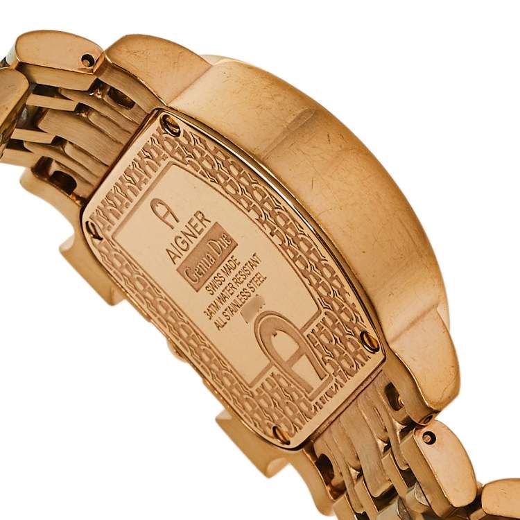 Pre Owned Aigner Mother of Pearl Gold Tone Stainless Steel Genua Due A31600 Women's Wristwatch 31 mm