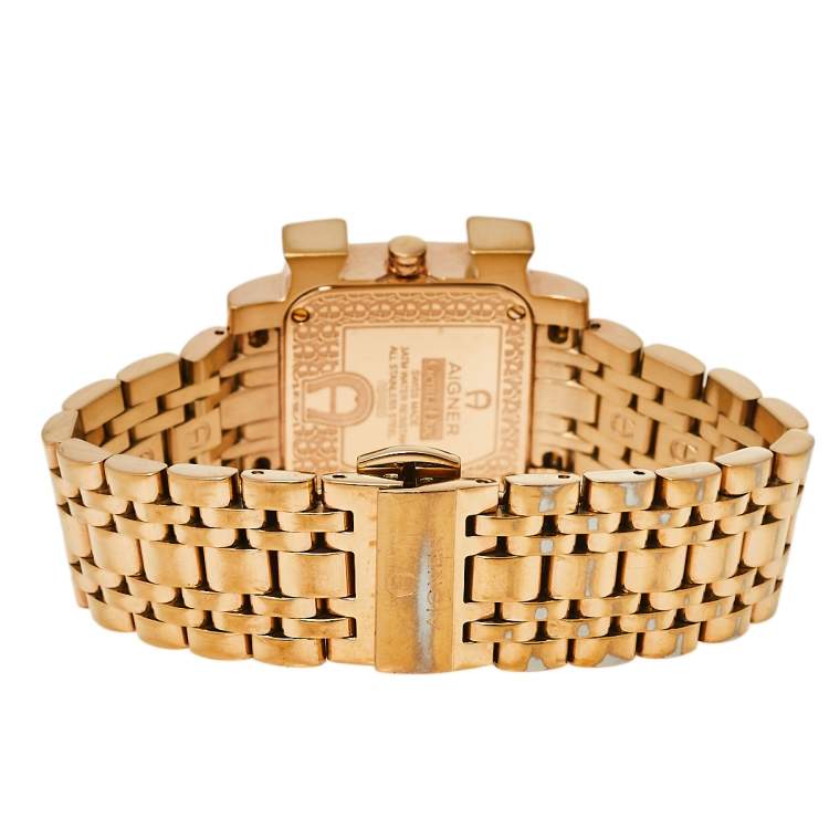 Pre Owned Aigner Mother of Pearl Gold Tone Stainless Steel Genua Due A31600 Women's Wristwatch 31 mm