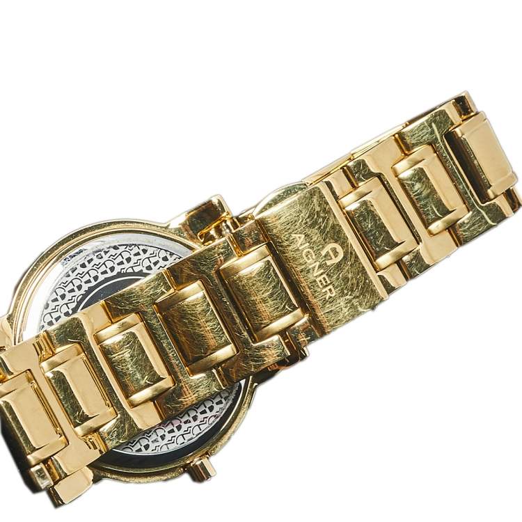 Pre Owned Aigner Silver Gold Plated Stainless Steel Cortina A26300 Women's Wristwatch 36 mm